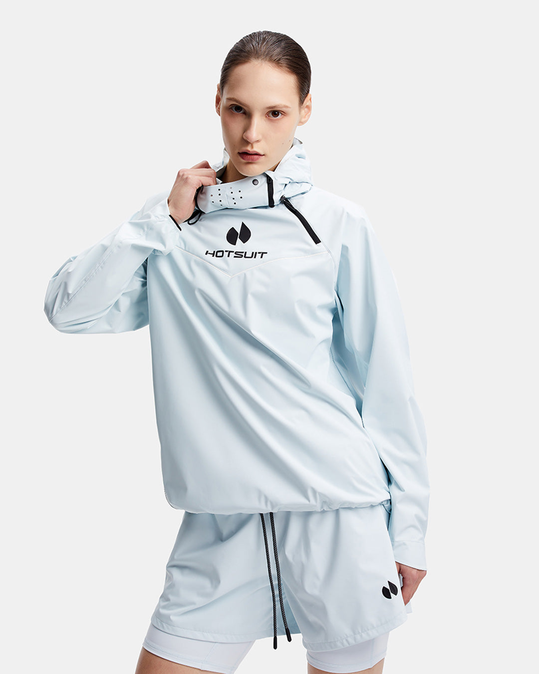 HOTSUIT Women's 904 MAX Gorpcore Hooded & Shorts Sauna Suit #color_Baby Blue