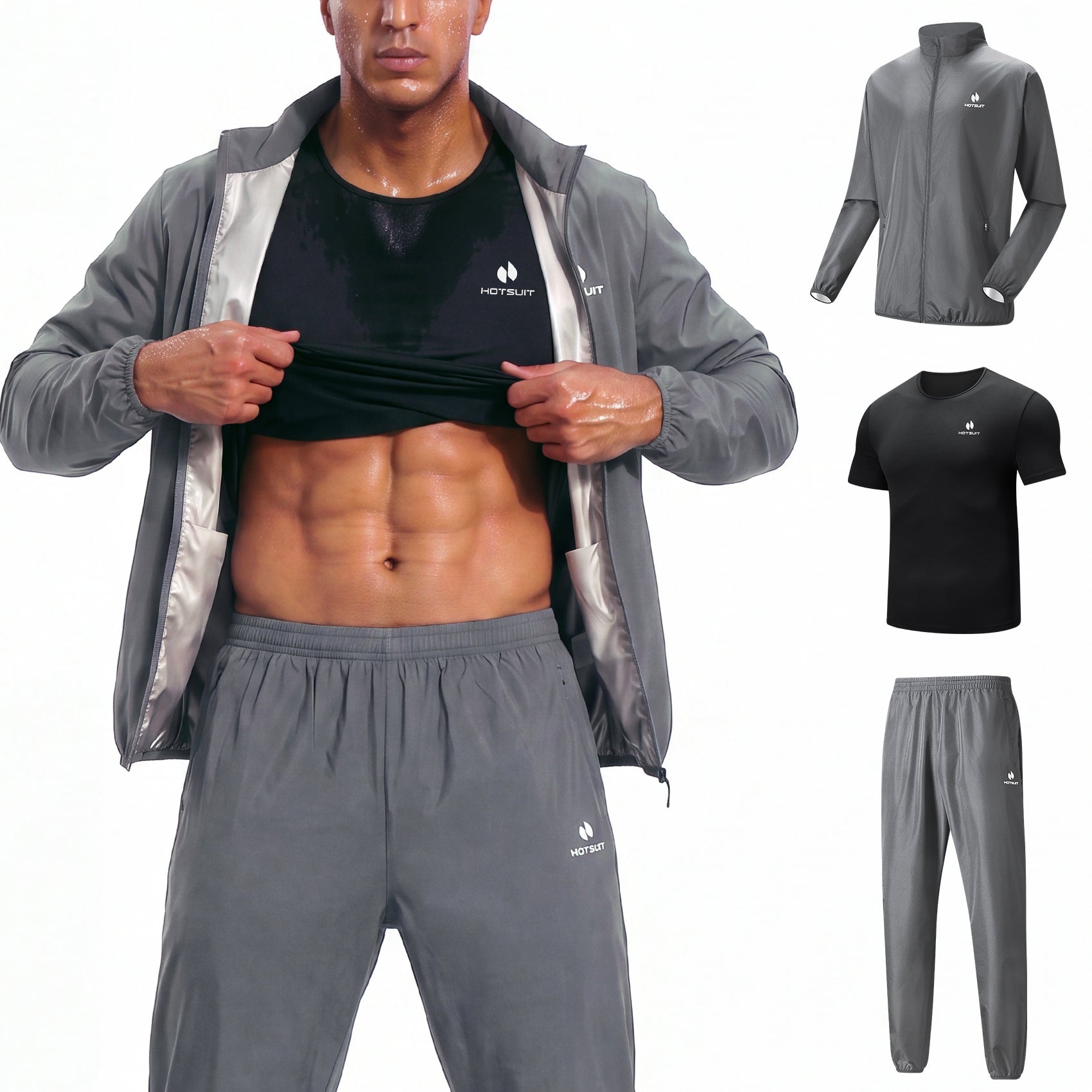HOTSUIT 3-Piece Sauna Suit Men Moisture Wicking Shirt for Running